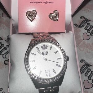 Juicy Couture Silver Watch and Earrings Set